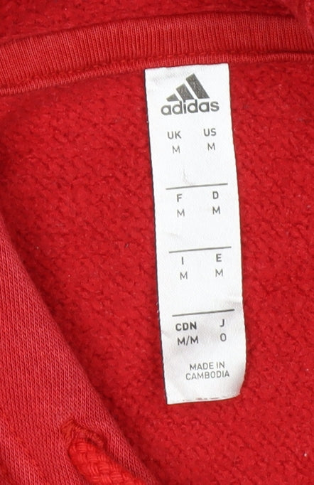 Adidas Men Red Pullover Hoodie Medium Fleece Lined Sportswear