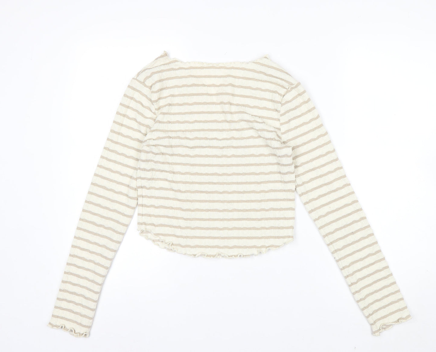 Next Womens Beige Striped Long Sleeve V-Neck T-Shirt UK 10