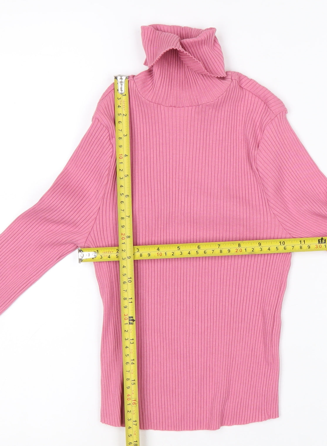 ASOS DESIGN Women’s Pink Roll Neck Ribbed Long Sleeve Top Size 10