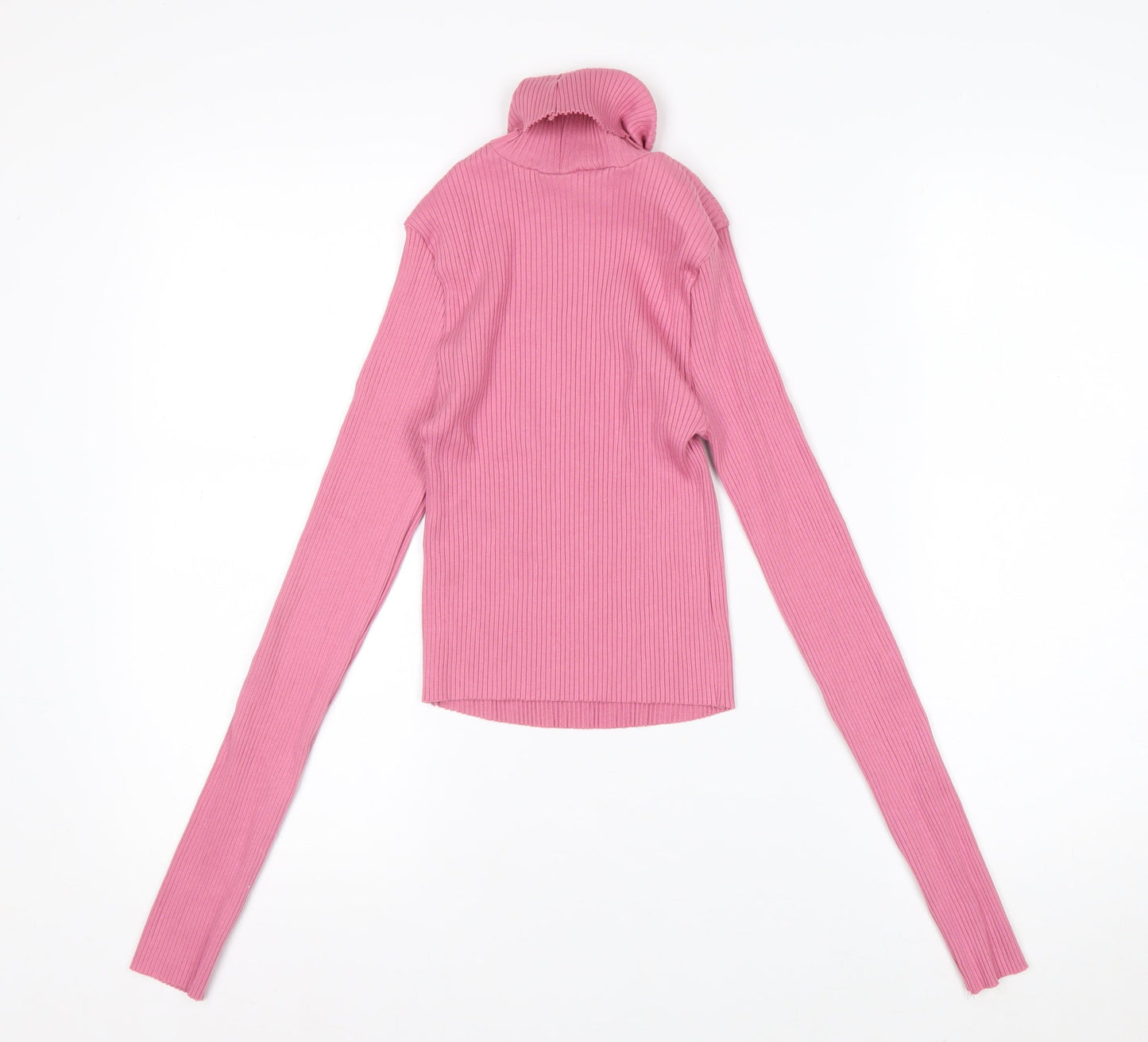 ASOS DESIGN Women’s Pink Roll Neck Ribbed Long Sleeve Top Size 10