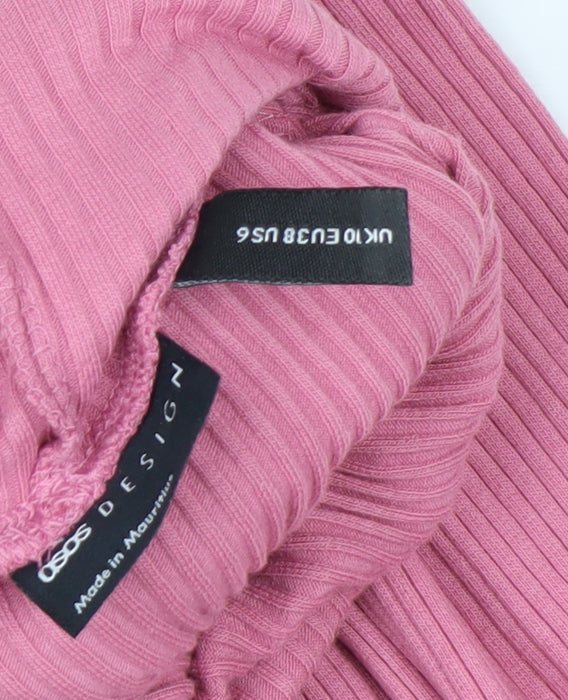 ASOS DESIGN Women’s Pink Roll Neck Ribbed Long Sleeve Top Size 10