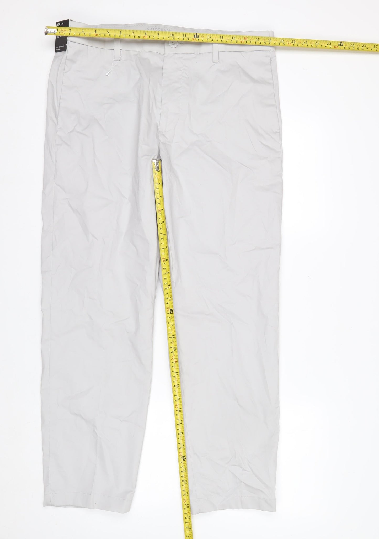 Marks and Spencer Autograph Men's Grey Regular Fit Chino Trousers 36x29