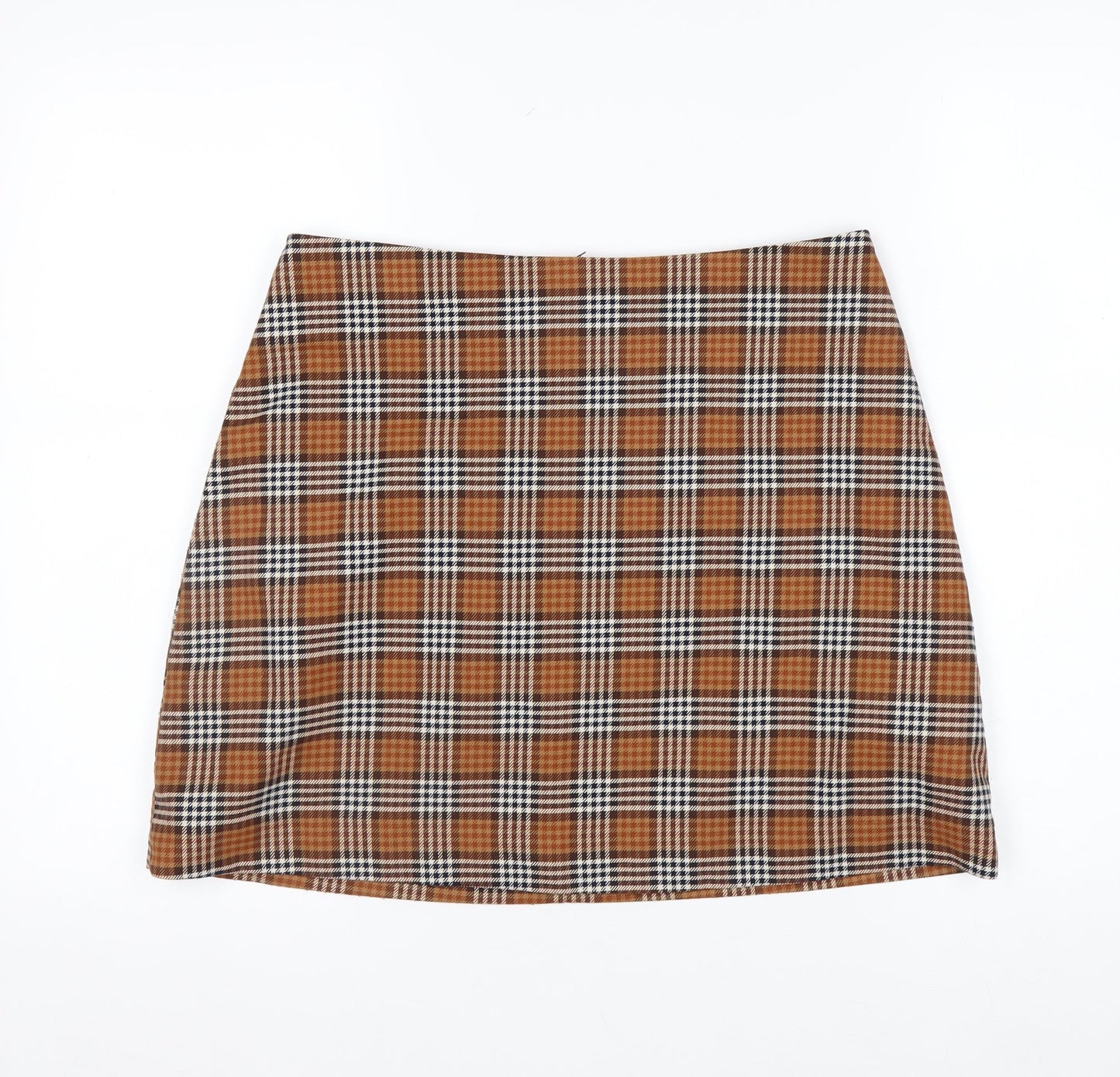 Monki Women's Brown Check A-Line Mini Skirt Size 12