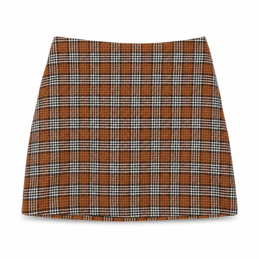 Monki Women's Brown Check A-Line Mini Skirt Size 12