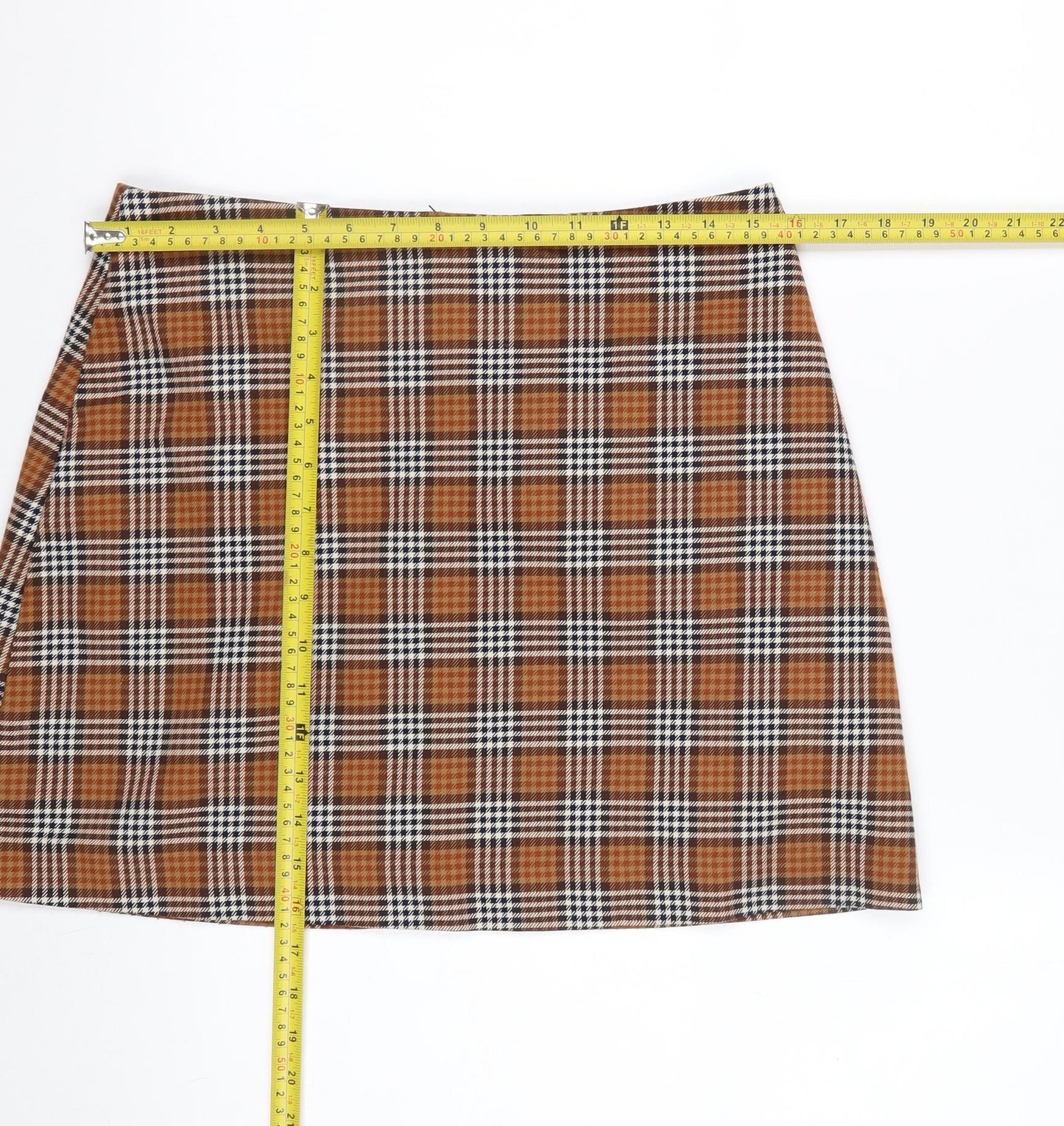Monki Women's Brown Check A-Line Mini Skirt Size 12