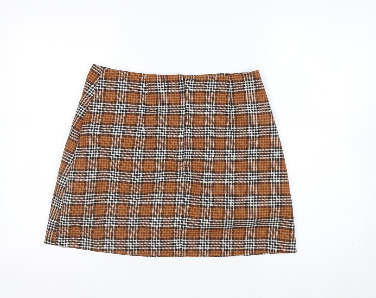 Monki Women's Brown Check A-Line Mini Skirt Size 12