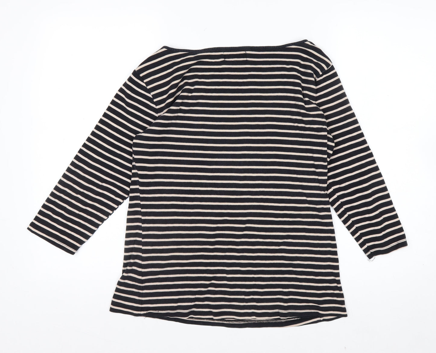 ZARA Women Black Striped Organic Cotton 3/4 Sleeve T-Shirt XL