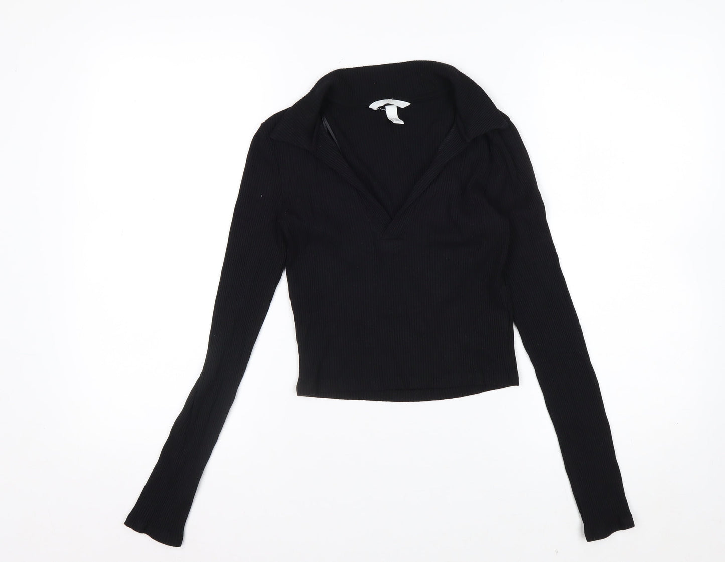H&M Women's Black Cropped V-Neck Long Sleeve Top XS