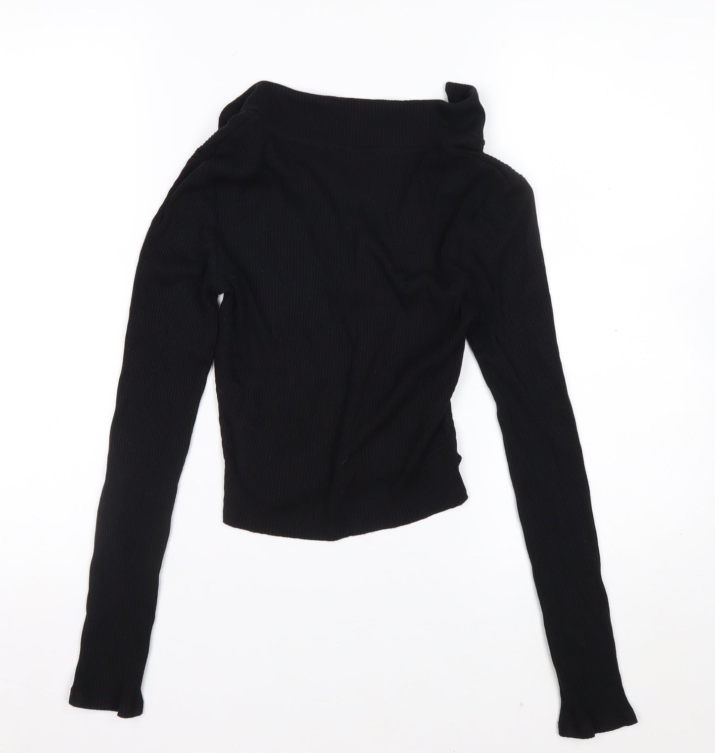 H&M Women's Black Cropped V-Neck Long Sleeve Top XS