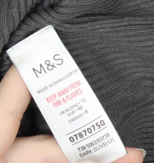 Marks and Spencer Womens Dark Olive Ribbed Knit Long Sleeve Top Size 12