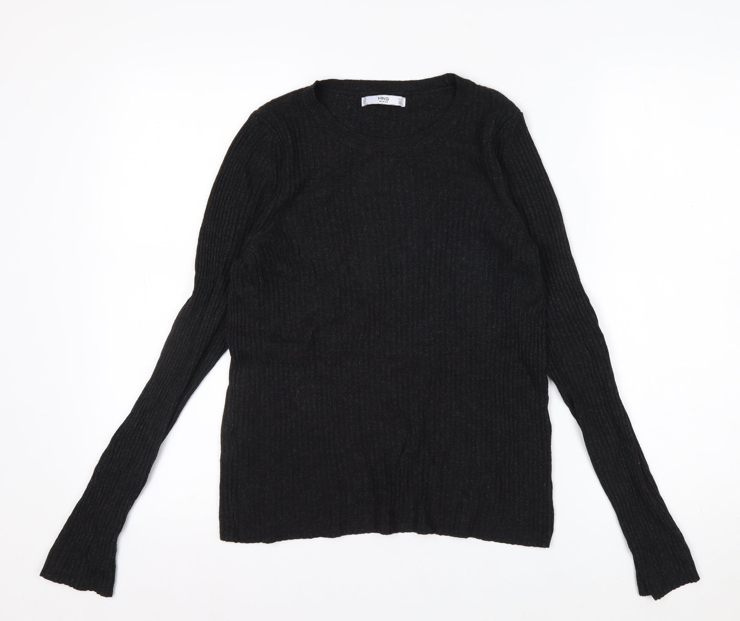 MNG Basics Women’s Black Ribbed Long Sleeve Slim Fit Knit Top Size 12