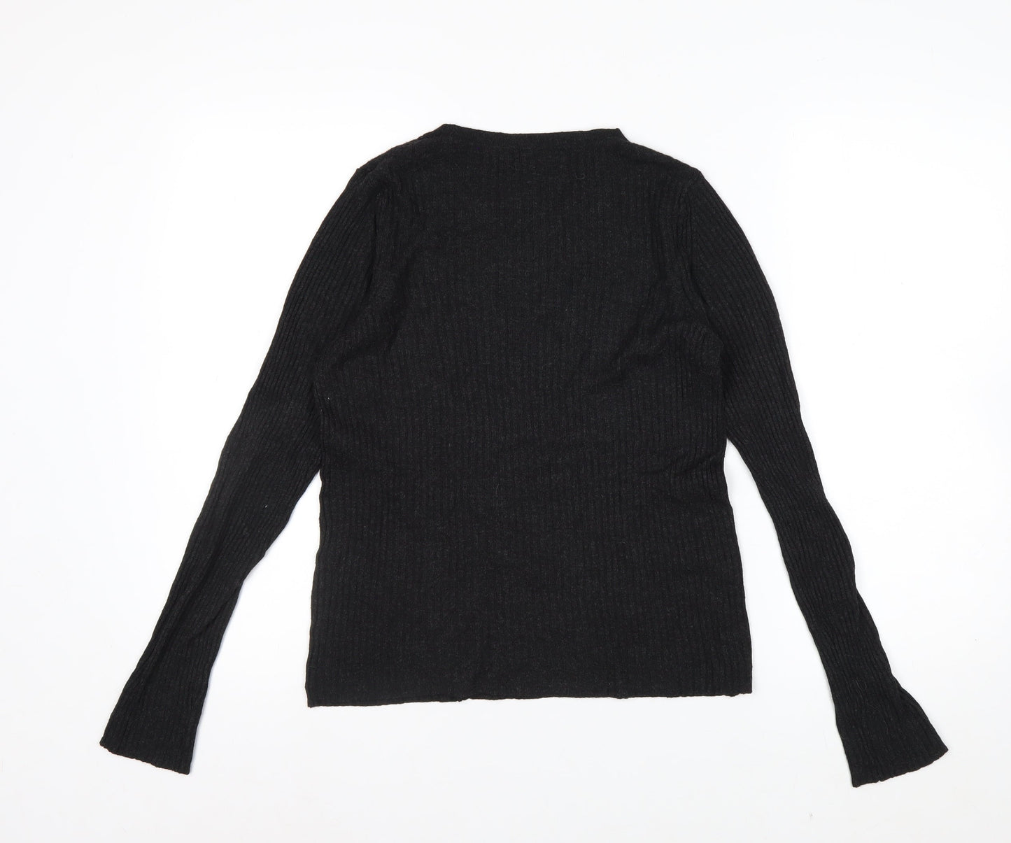 MNG Basics Women’s Black Ribbed Long Sleeve Slim Fit Knit Top Size 12