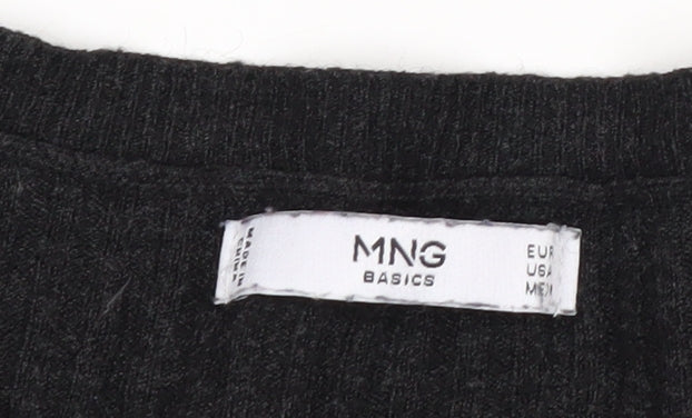 MNG Basics Women’s Black Ribbed Long Sleeve Slim Fit Knit Top Size 12