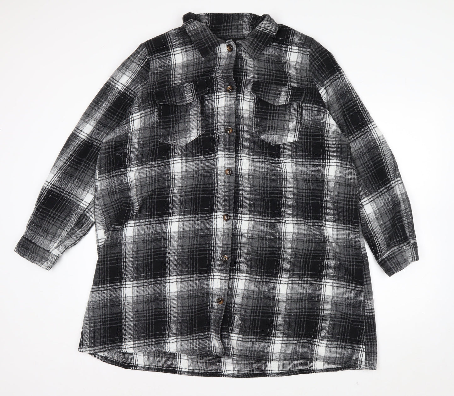 Yours Womens Black Check Flannel Coatigan Size 22 Long Sleeve