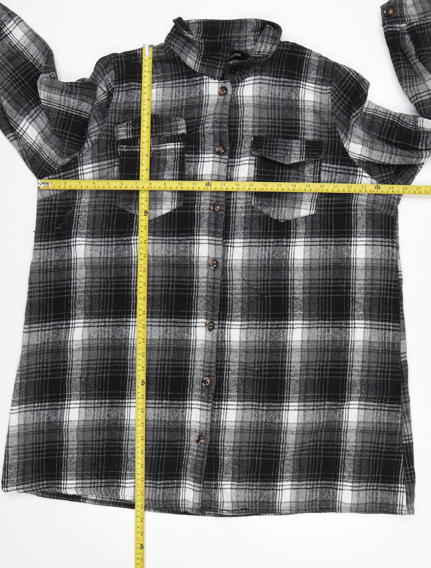 Yours Womens Black Check Flannel Coatigan Size 22 Long Sleeve