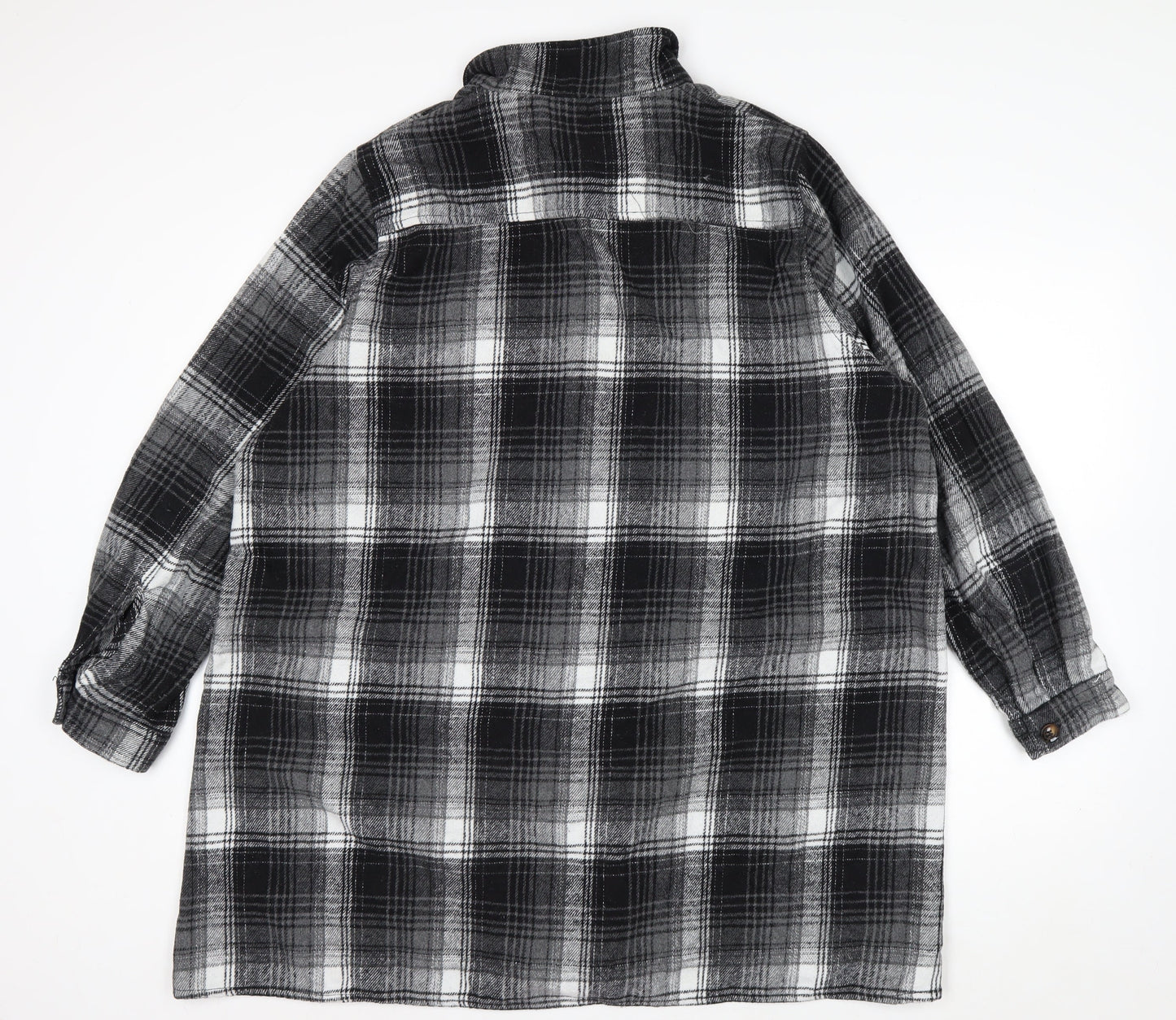 Yours Womens Black Check Flannel Coatigan Size 22 Long Sleeve