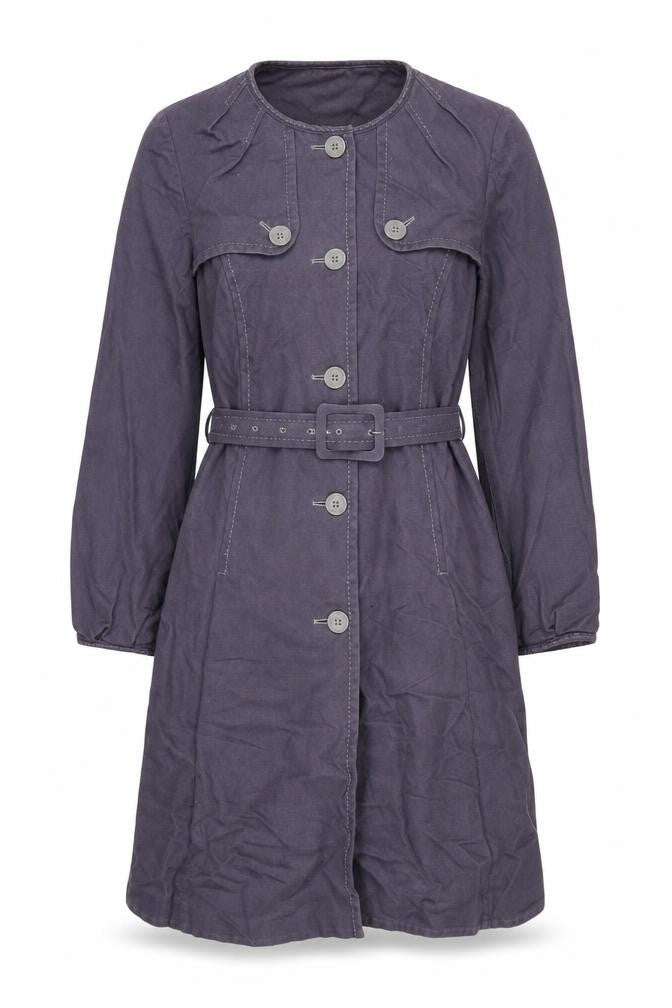 Wrap Womens Purple Belted Long Coat UK 16 Cotton Linen Blend