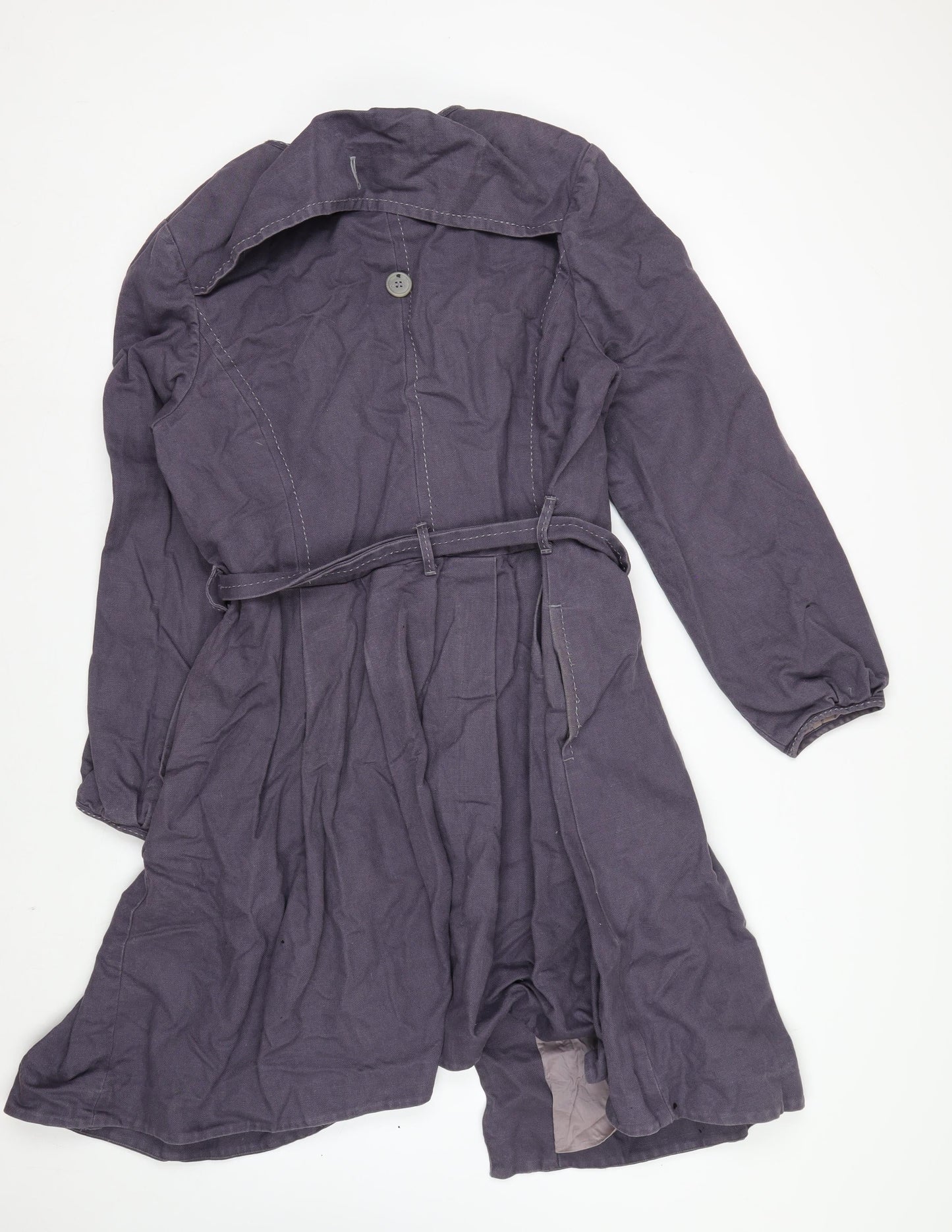 Wrap Womens Purple Belted Long Coat UK 16 Cotton Linen Blend