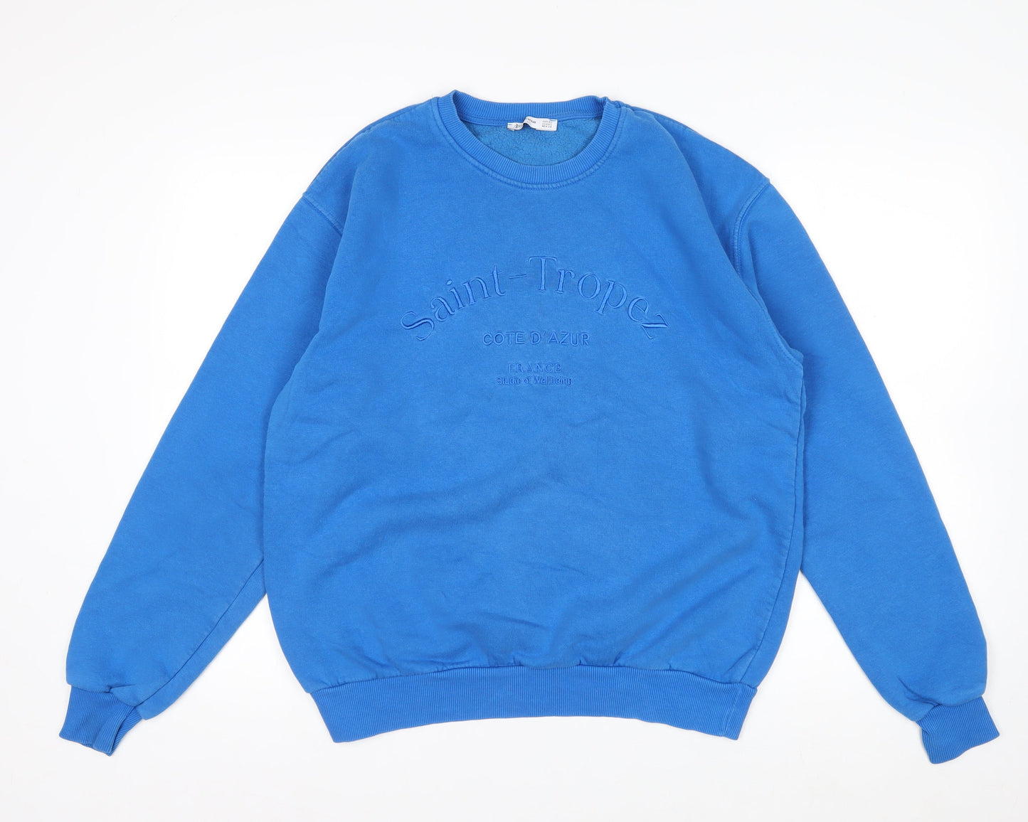 Stradivarius Womens Blue XS Pullover Sweatshirt Saint-Tropez Embroidered