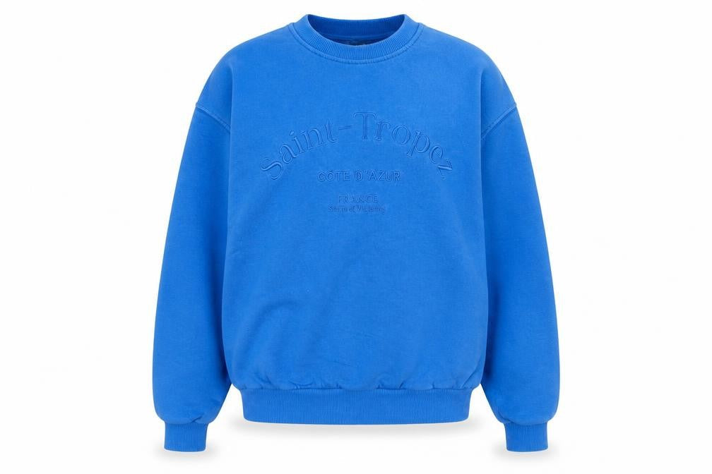Stradivarius Womens Blue XS Pullover Sweatshirt Saint-Tropez Embroidered