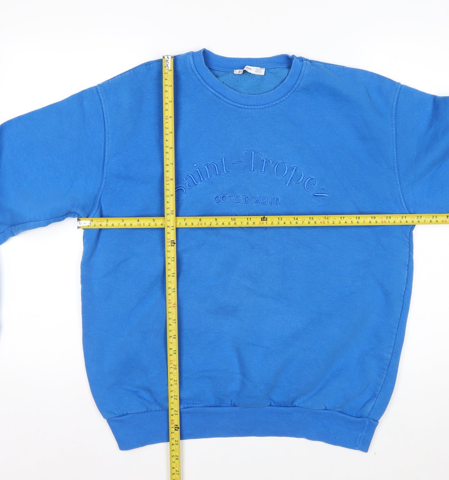 Stradivarius Womens Blue XS Pullover Sweatshirt Saint-Tropez Embroidered