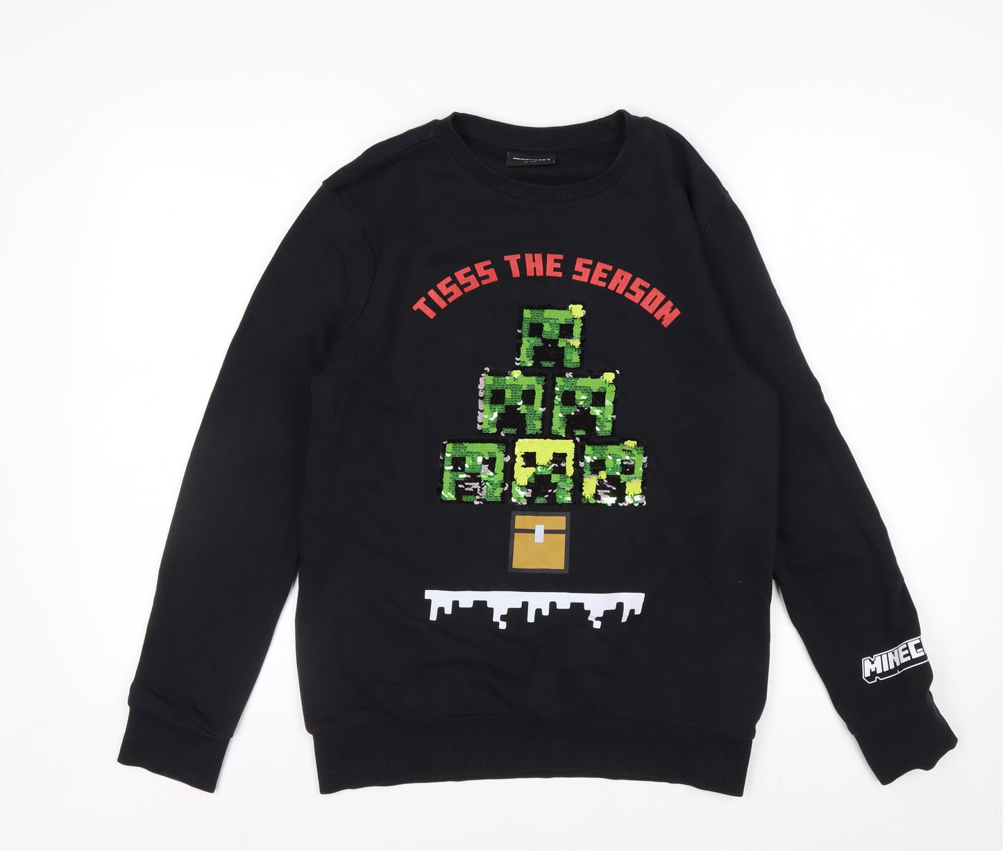 Minecraft Boys Black Sequin Christmas Pullover Sweatshirt 12-13 Years