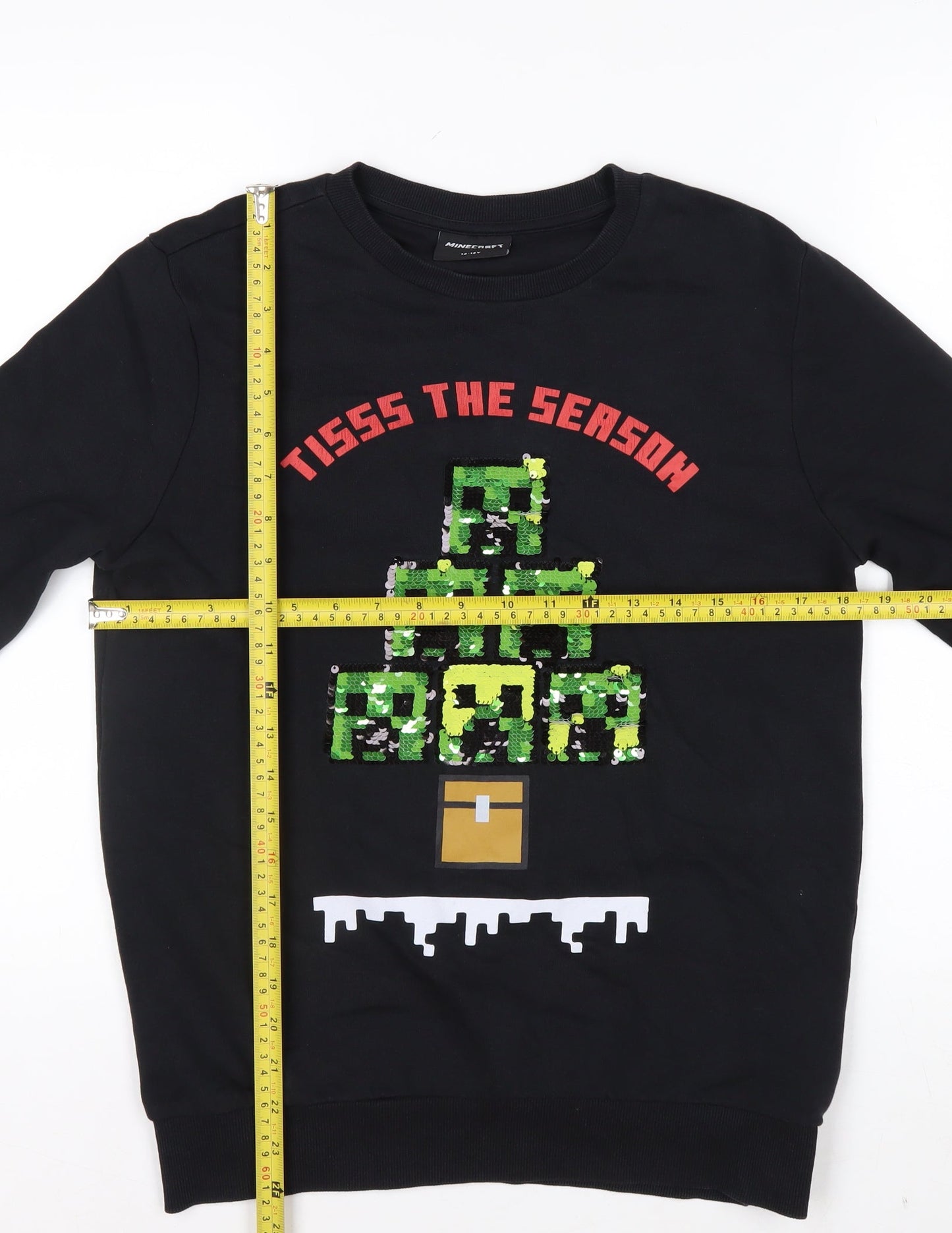 Minecraft Boys Black Sequin Christmas Pullover Sweatshirt 12-13 Years
