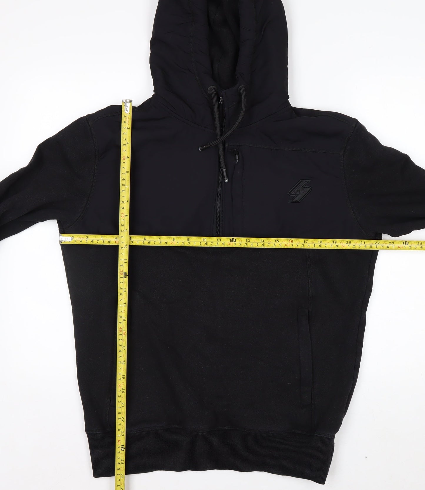 Superdry Men's Black L 1/2 Zip Hooded Sweatshirt Fleece Logo Hoodie