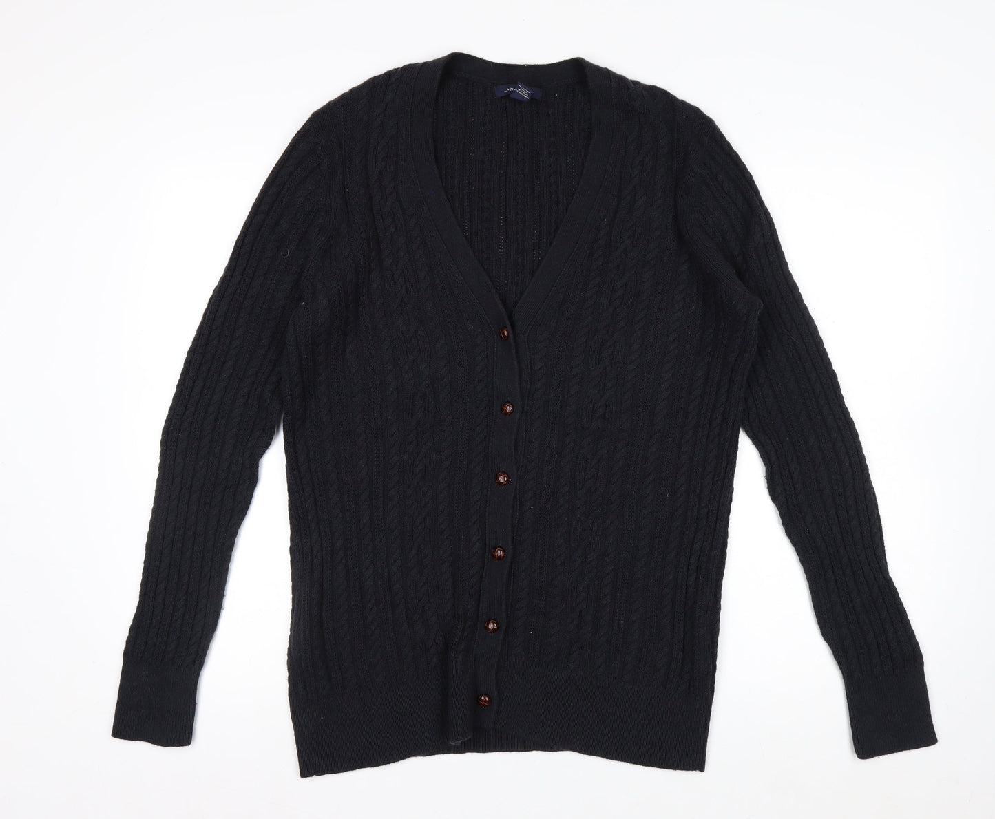 Lands' End Men's Black Cable-Knit Cardigan Jumper Size L