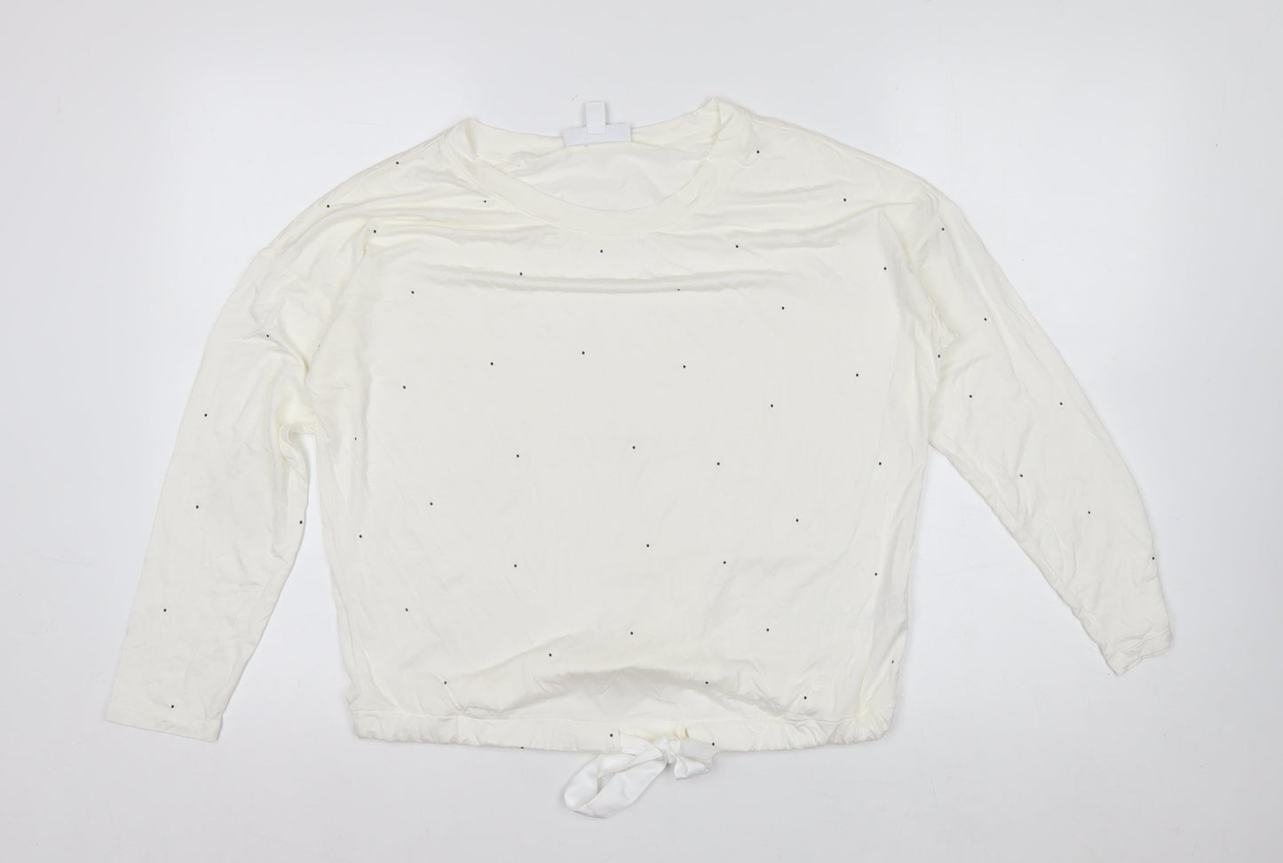 The White Company Women's Ivory Long Sleeve Tie Hem Relaxed T-Shirt Small