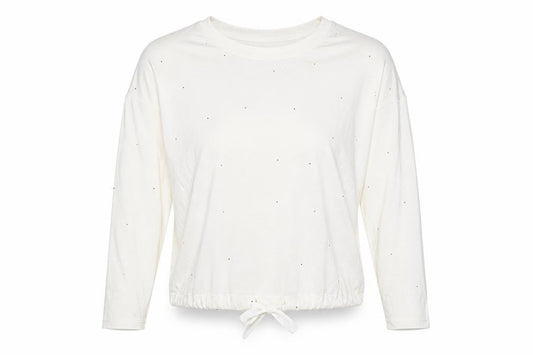 The White Company Women's Ivory Long Sleeve Tie Hem Relaxed T-Shirt Small
