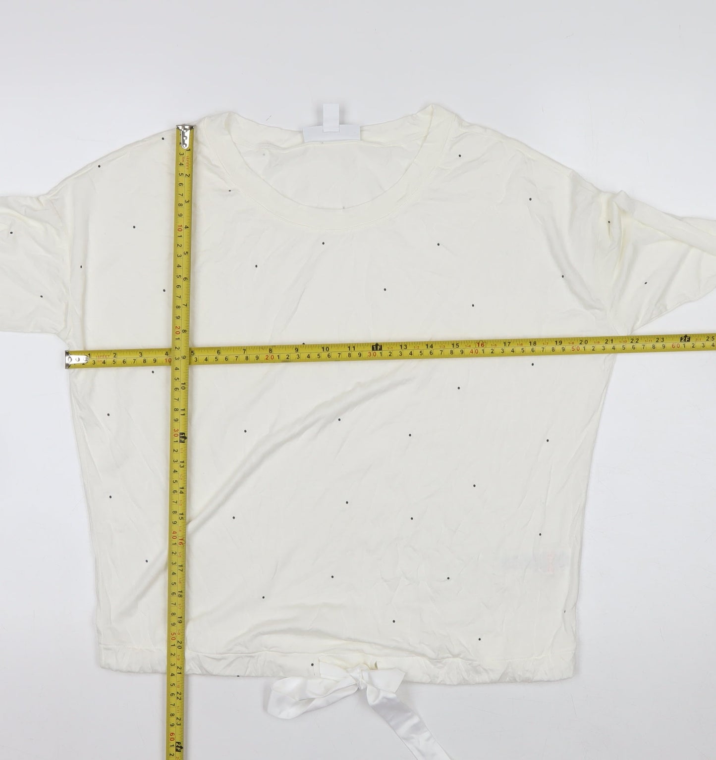 The White Company Women's Ivory Long Sleeve Tie Hem Relaxed T-Shirt Small