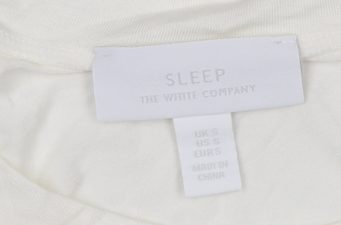 The White Company Women's Ivory Long Sleeve Tie Hem Relaxed T-Shirt Small