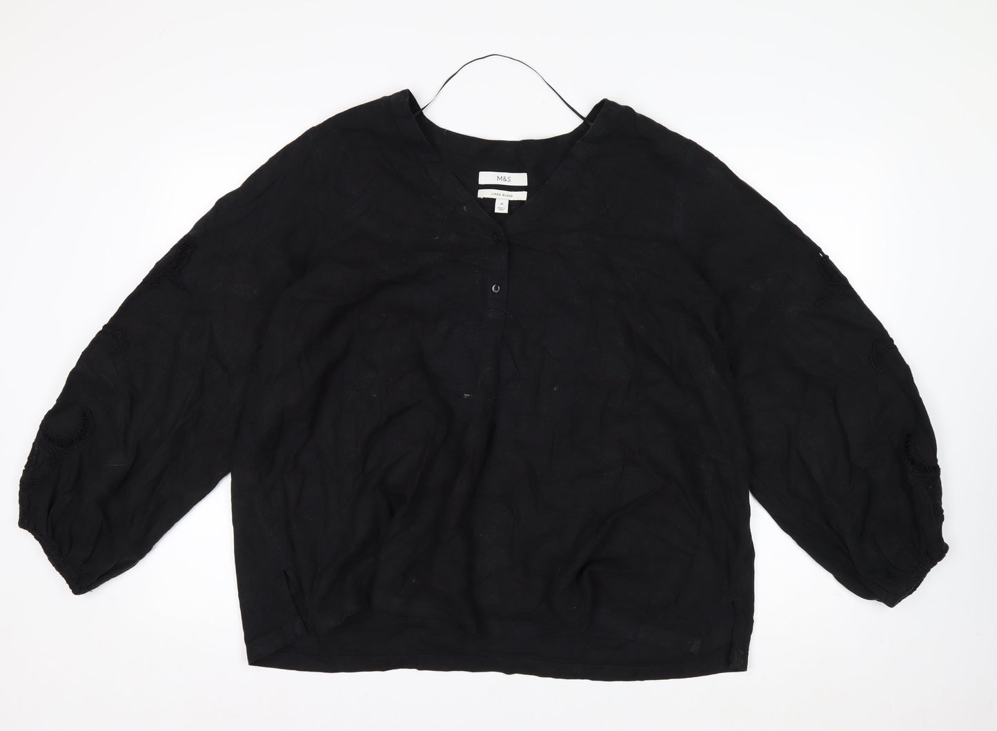 Marks and Spencer Women’s Black Linen Blend Tunic Blouse Size 20