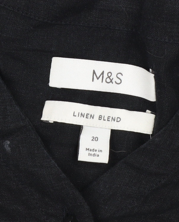 Marks and Spencer Women’s Black Linen Blend Tunic Blouse Size 20