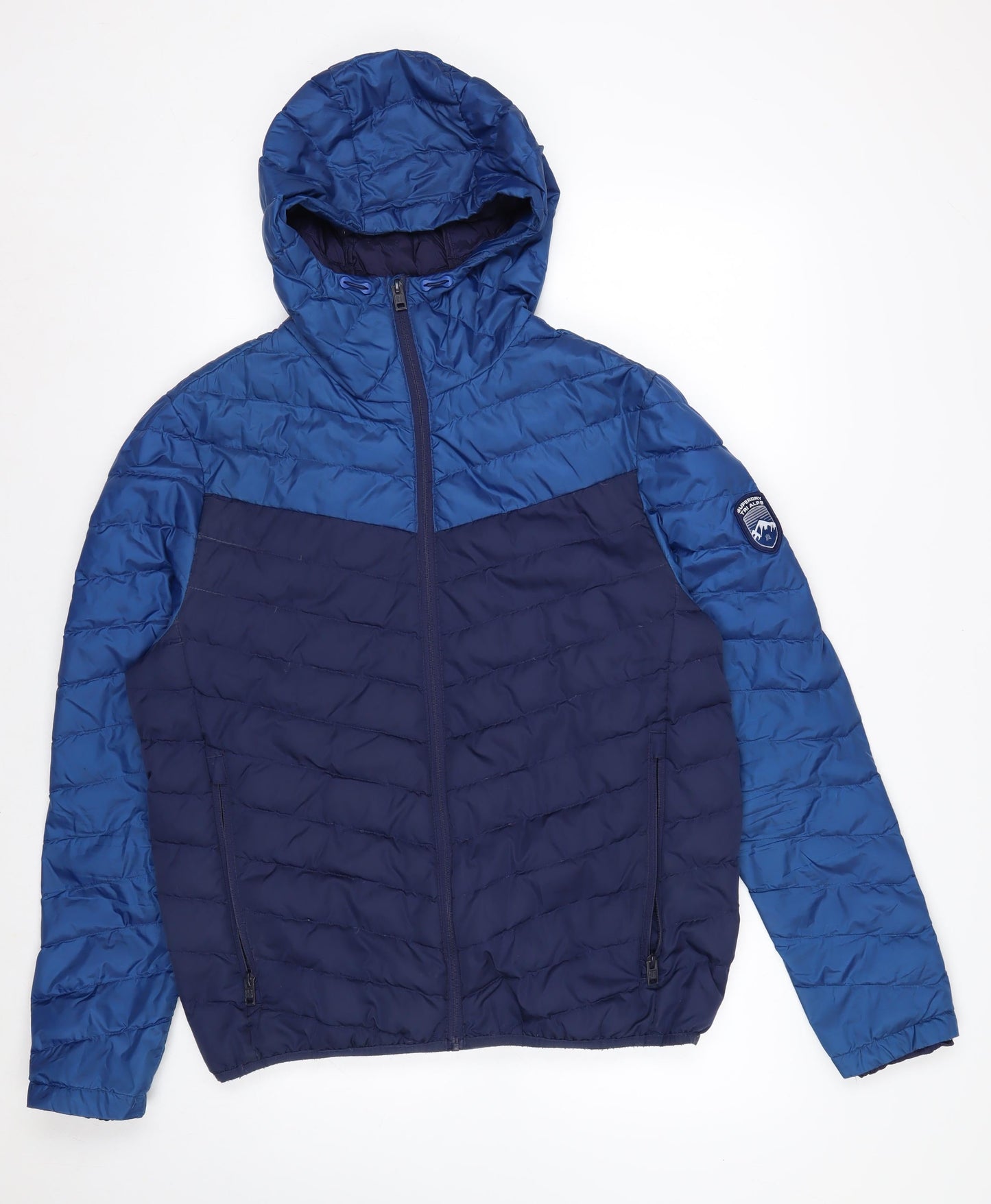 Superdry Men’s Blue SubArctic Puffer Jacket Size L Hooded Winter Coat