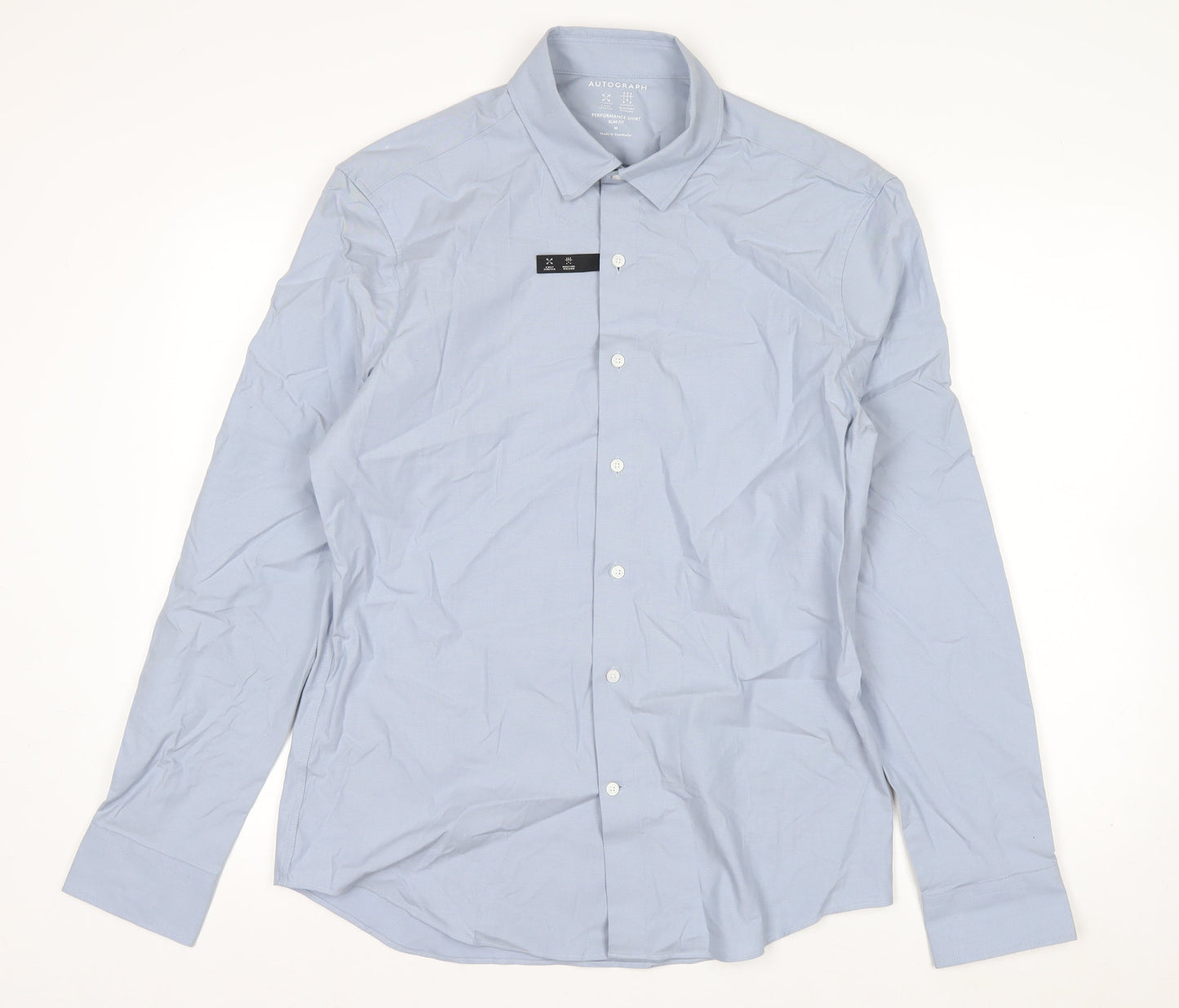 Marks and Spencer Men's Blue Slim Fit Long Sleeve Cotton Shirt M