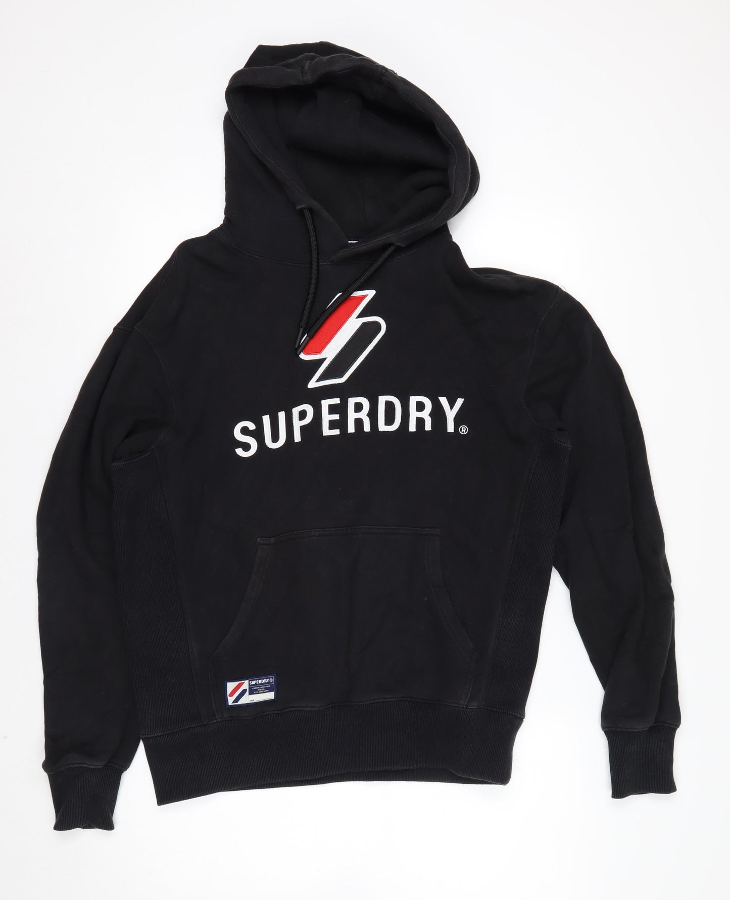 Superdry Men's Black Pullover Hoodie S Logo Fleece Graphic Print