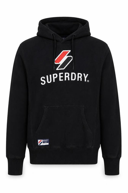 Superdry Men's Black Pullover Hoodie S Logo Fleece Graphic Print