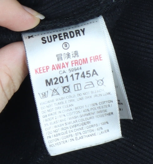 Superdry Men's Black Pullover Hoodie S Logo Fleece Graphic Print