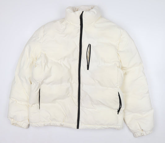 H&M Women Ivory Puffer Jacket Size 12 Polyester Mid-Length Zip Fastening