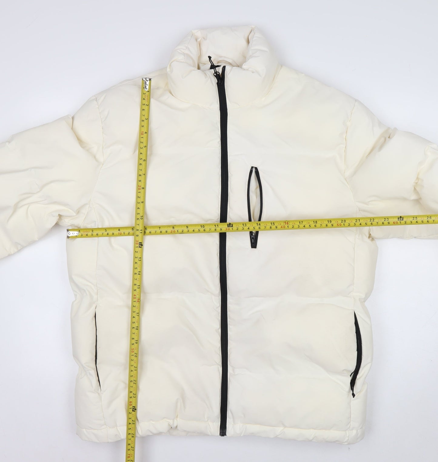 H&M Women Ivory Puffer Jacket Size 12 Polyester Mid-Length Zip Fastening
