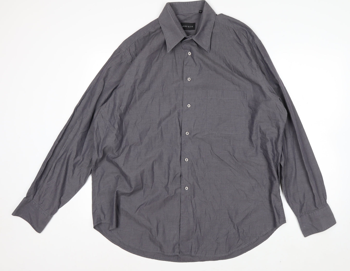 Jaeger Men's Grey 44 Long Sleeve Cotton Button-Up Shirt