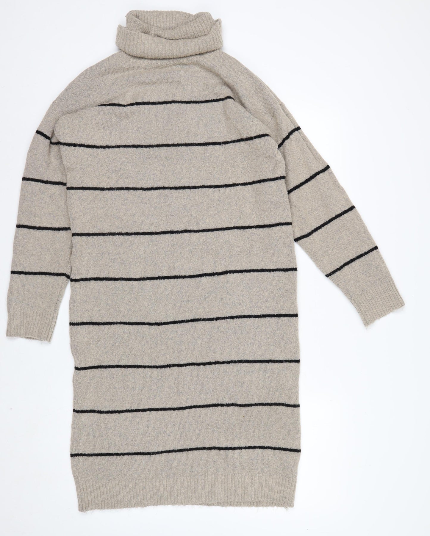 Brave Soul Women Beige Striped Roll Neck Long Sleeve Tunic Jumper XS