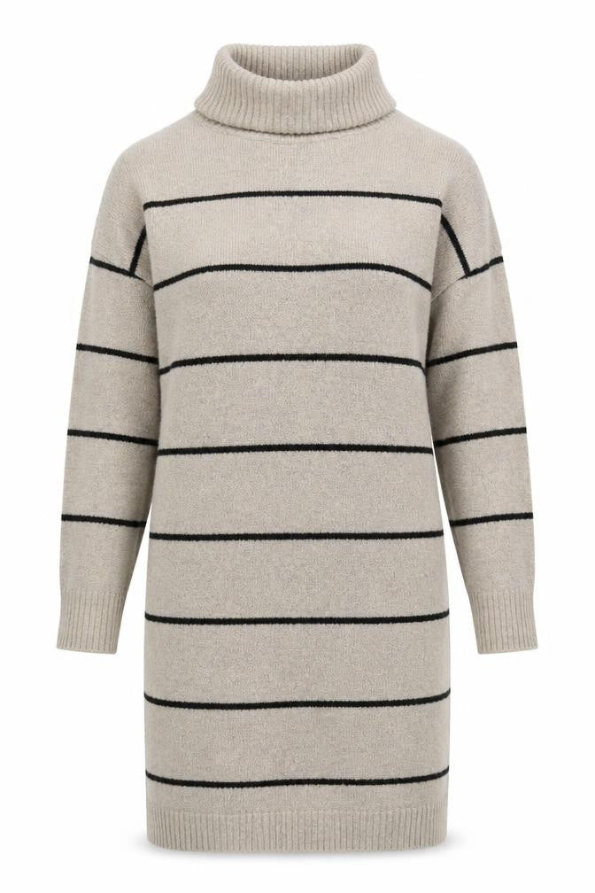 Brave Soul Women Beige Striped Roll Neck Long Sleeve Tunic Jumper XS