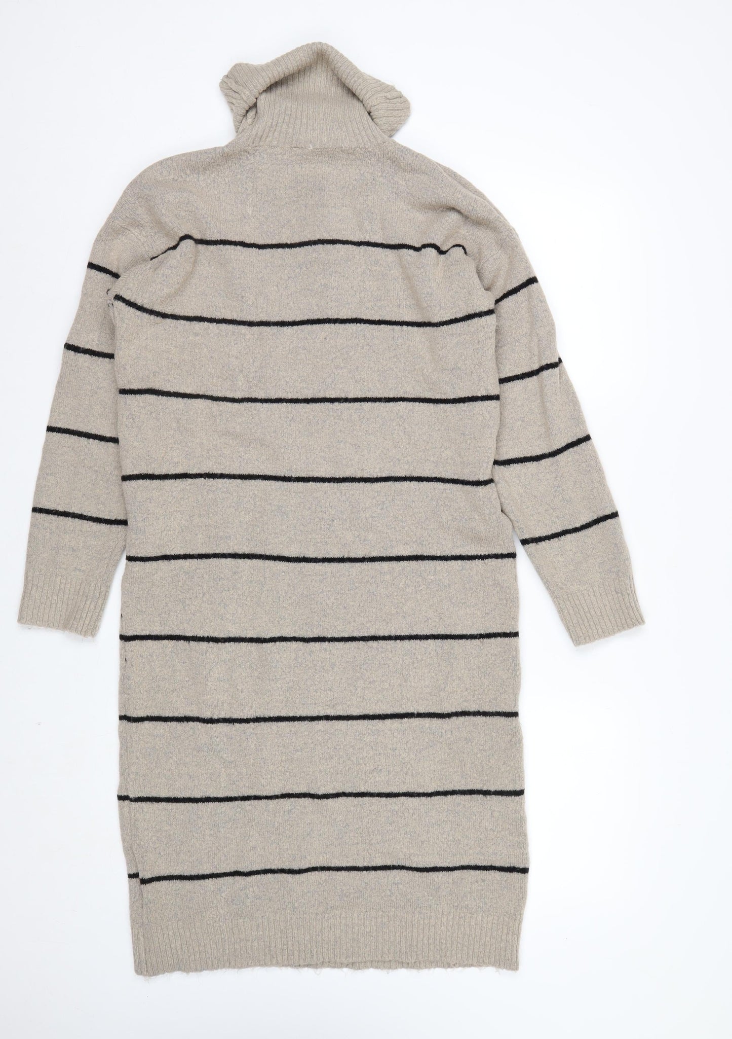 Brave Soul Women Beige Striped Roll Neck Long Sleeve Tunic Jumper XS