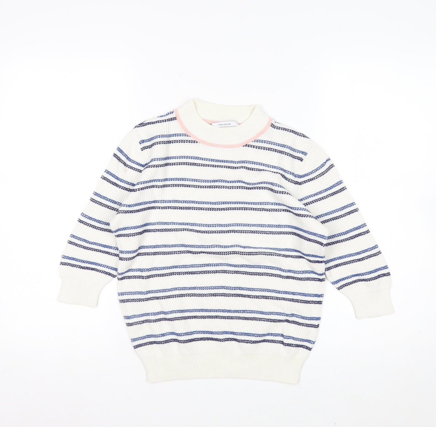 & Other Stories Women White Striped Cotton Short Sleeve Jumper XS