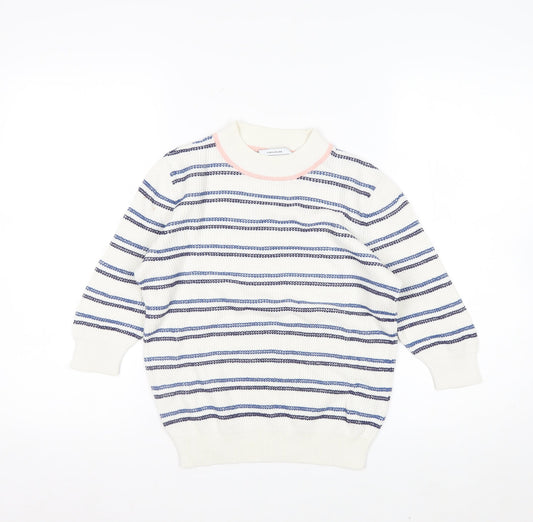 & Other Stories Women White Striped Cotton Short Sleeve Jumper XS