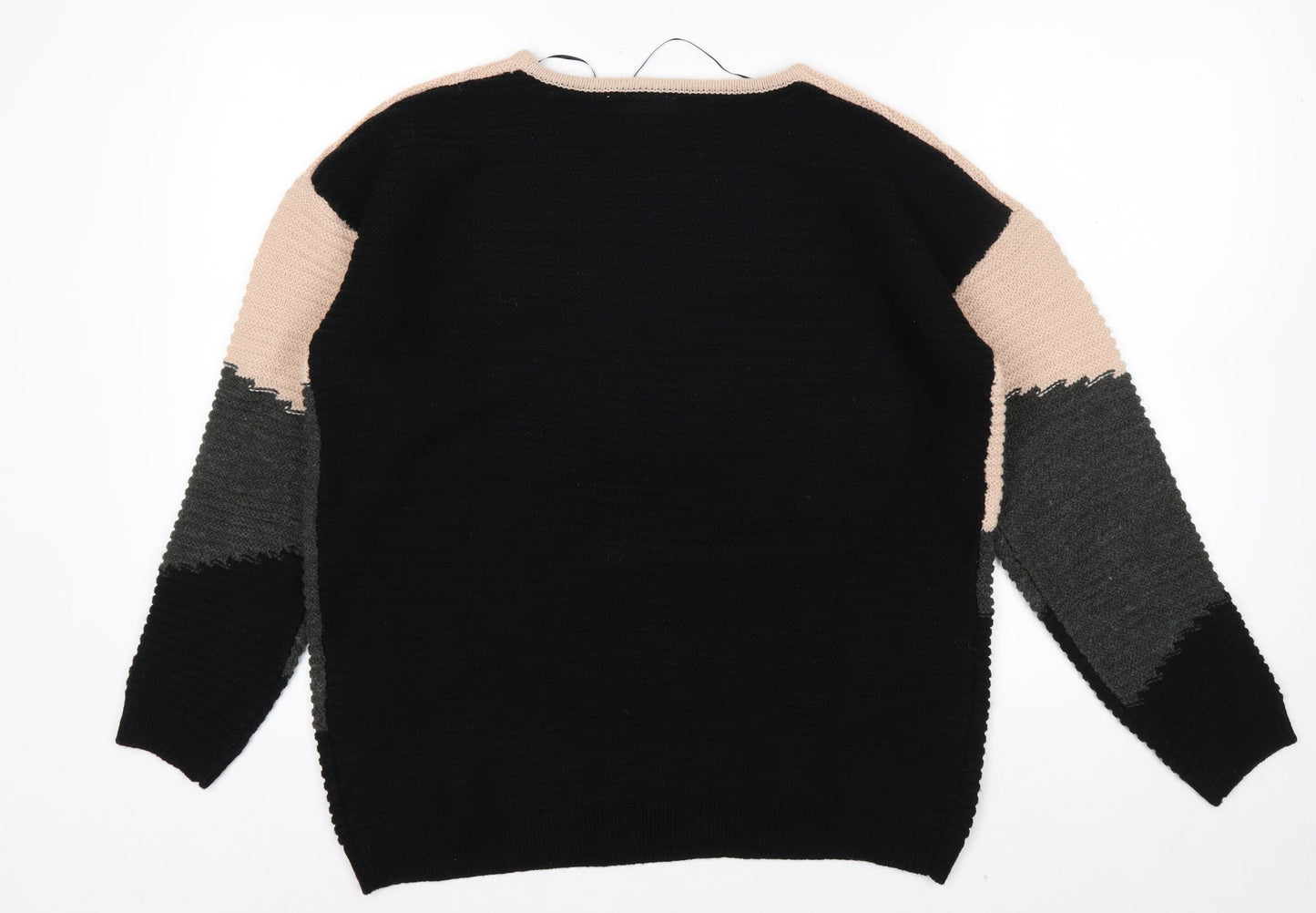 Fransa Womens Beige Grey Black Colour Block Knit Jumper L