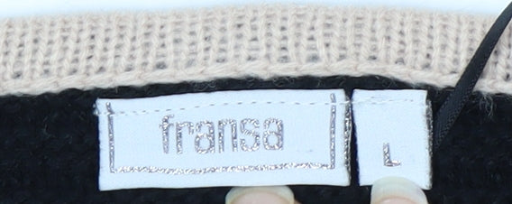 Fransa Womens Beige Grey Black Colour Block Knit Jumper L
